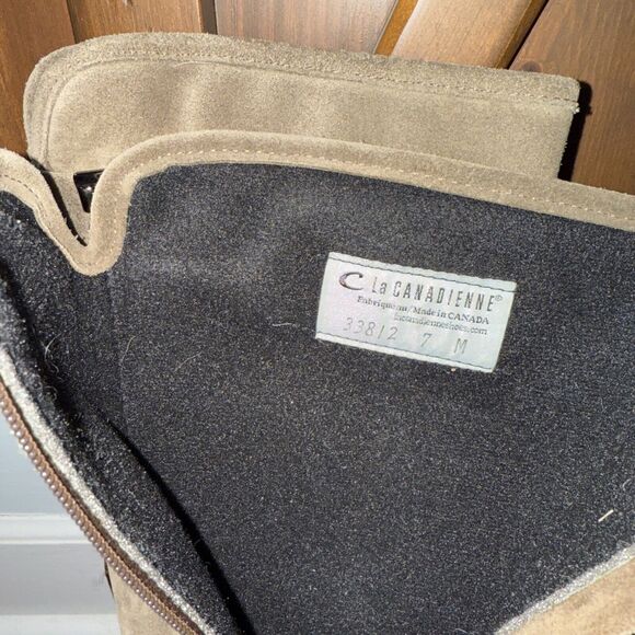 $600 LA CANDIENNE GOLDEY SUEDE BOOT TAN BROWN BUCKLES KNEE 7 - Picture 6 of 7